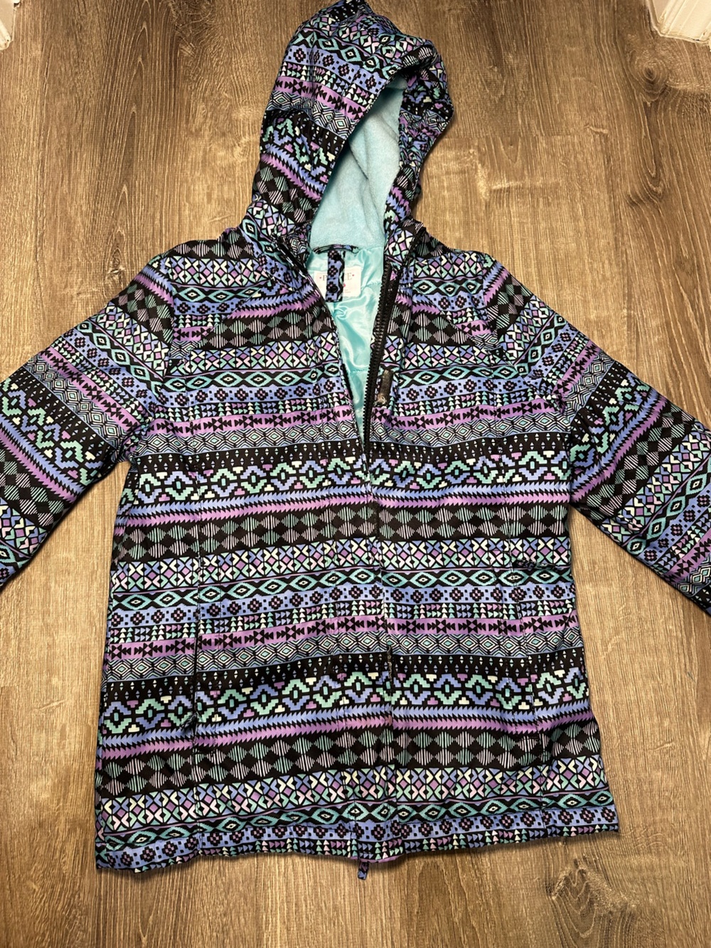 Place Black Jacket with Lavender & Aqua Geometric Accents